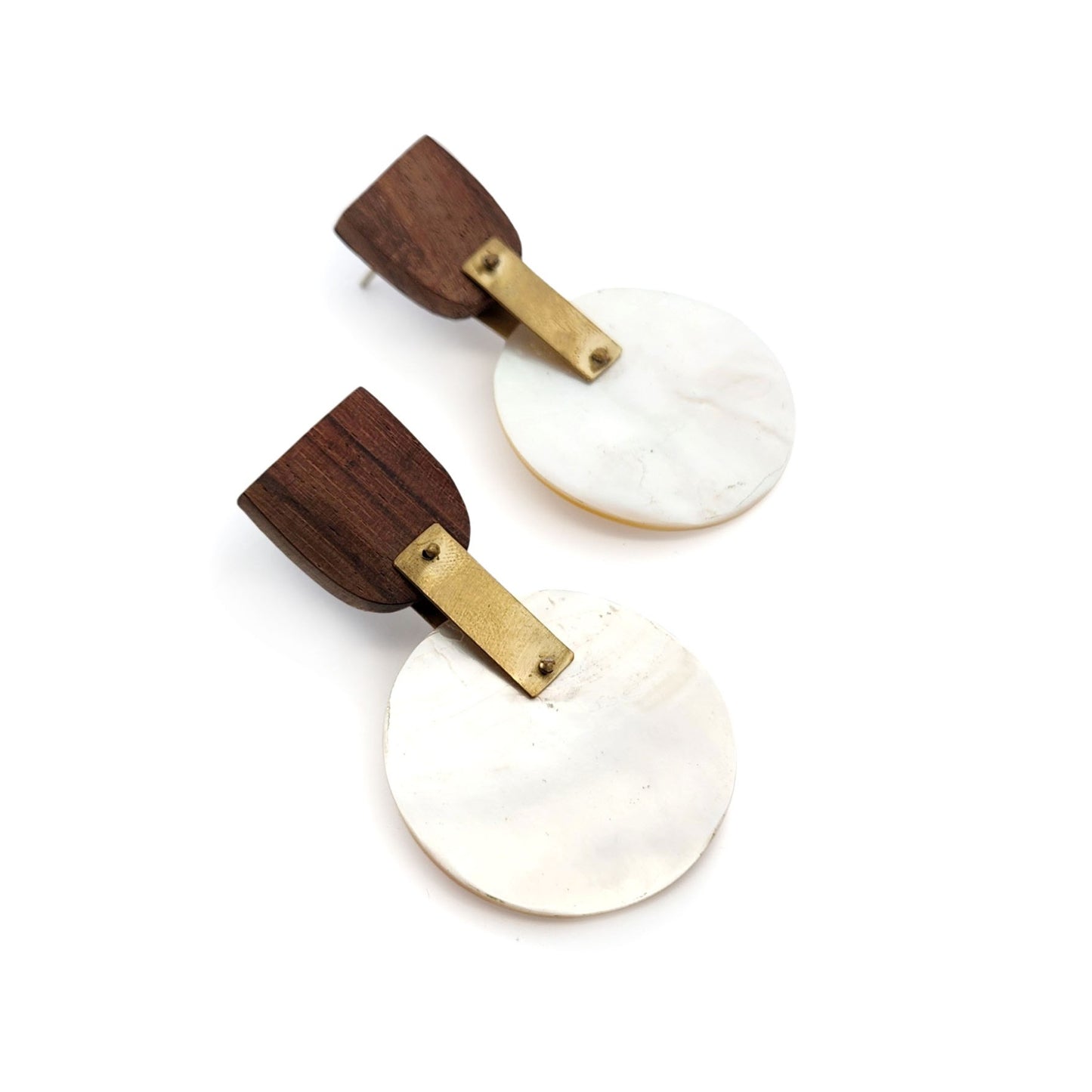 Round Mother of Pearl & Wood Earrings