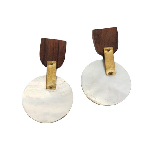 Round Mother of Pearl & Wood Earrings
