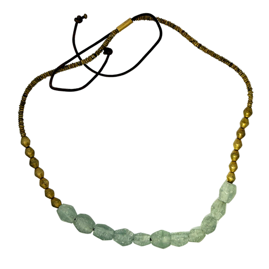 Sea Glass & Brass Beaded Necklace