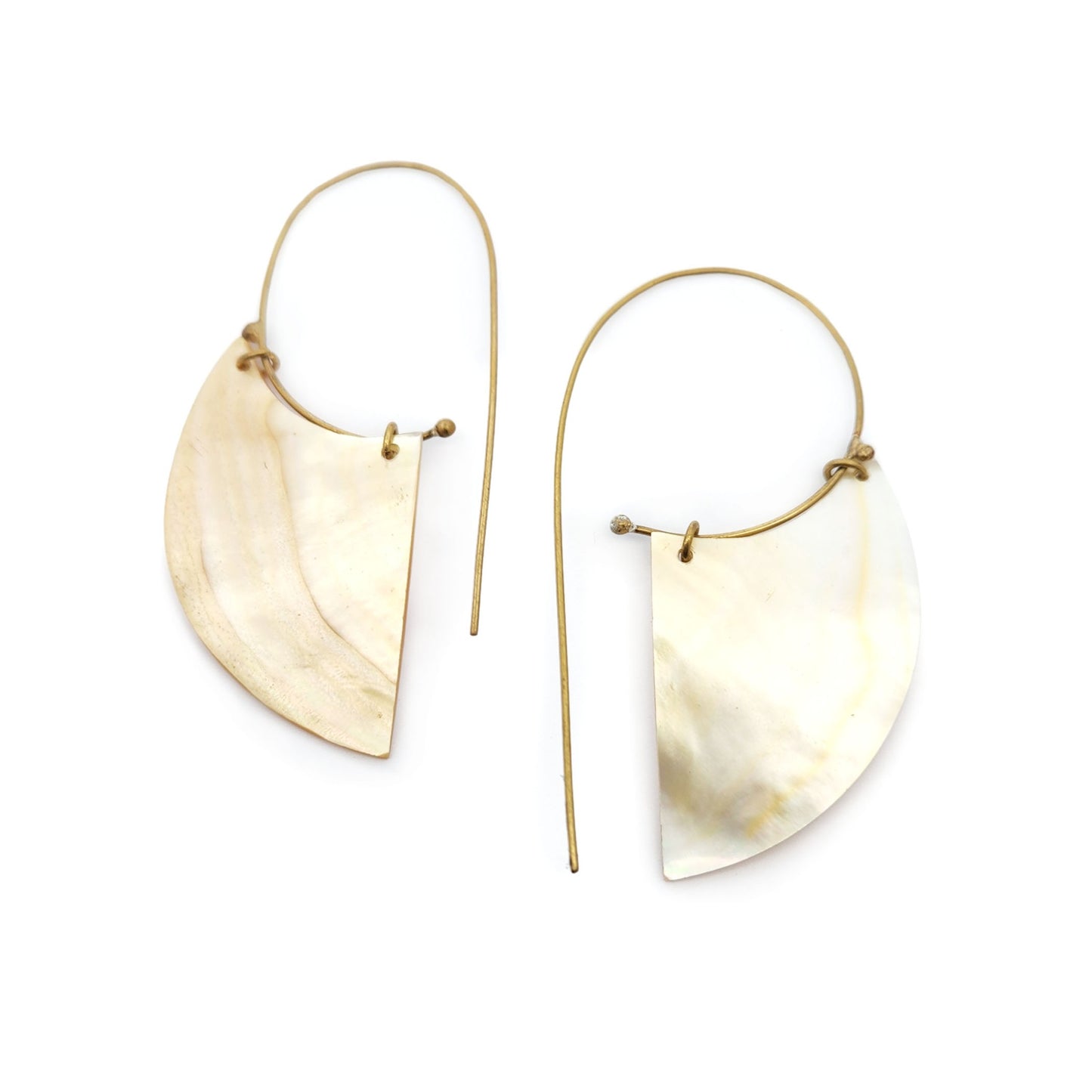 Brass Crescent Mother of Pearl Earrings