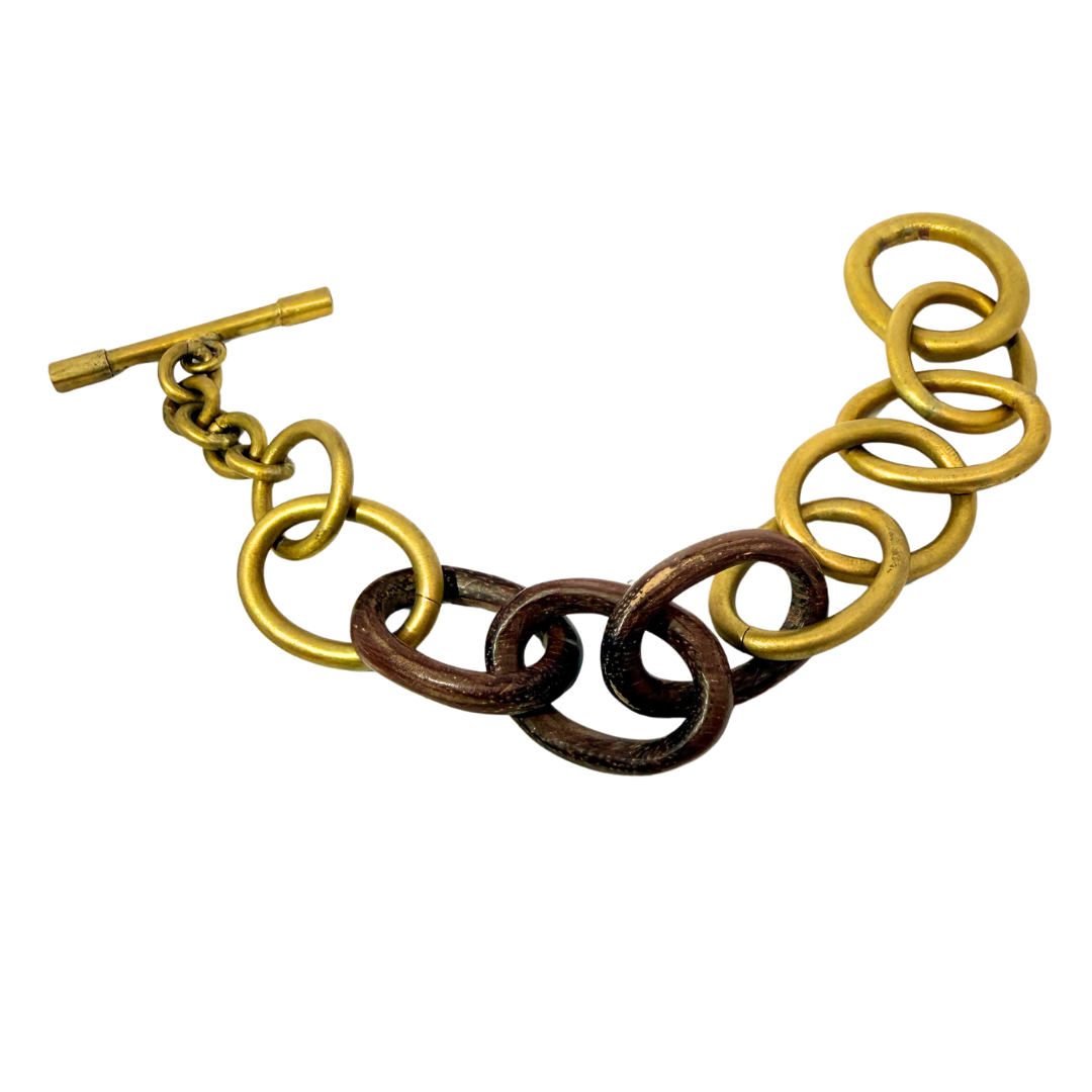 Brass & Wood Link Bracelet