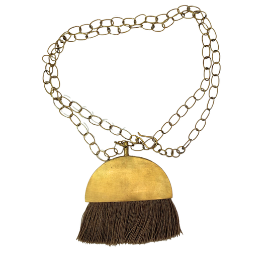 Brass Brown Tassel Long Pendant Necklace