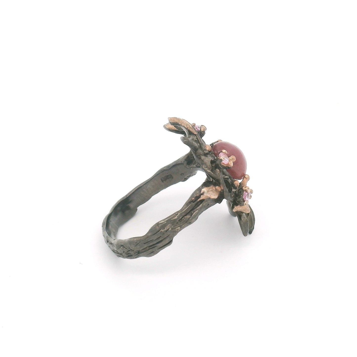 Oval Cabochon Ruby and Pink Sapphire Floral Branch Ring