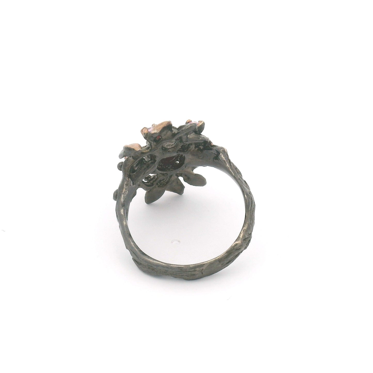 Oval Cabochon Ruby and Pink Sapphire Floral Branch Ring
