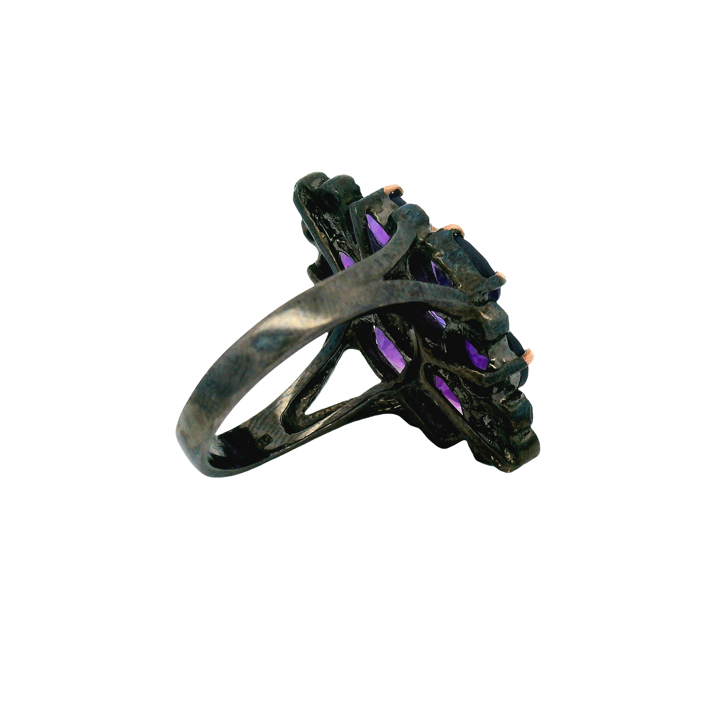 Oxidized Silver Multi-Stone Amethyst Floral Cocktail Ring