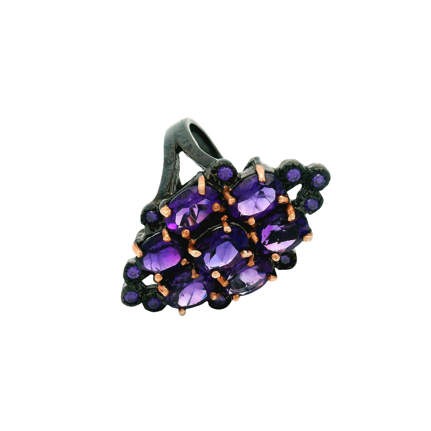 Oxidized Silver Multi-Stone Amethyst Floral Cocktail Ring