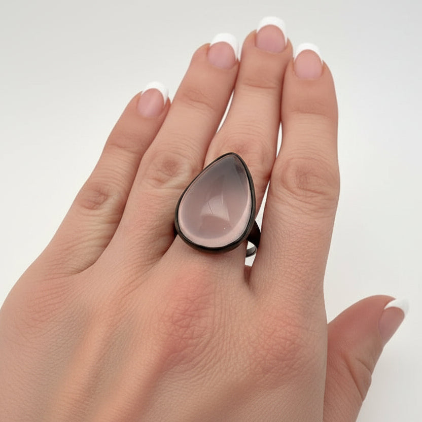 Oval Cabochon Rose Quartz Solitaire Ring