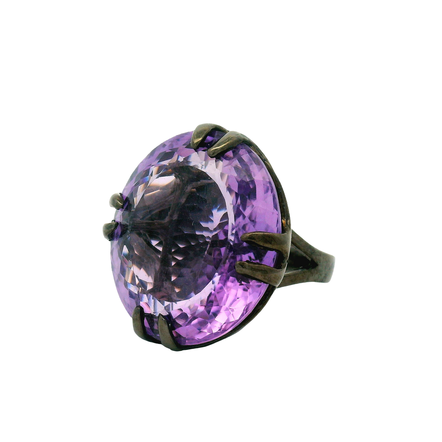 Oval Brilliant Amethyst Silver Cocktail Ring