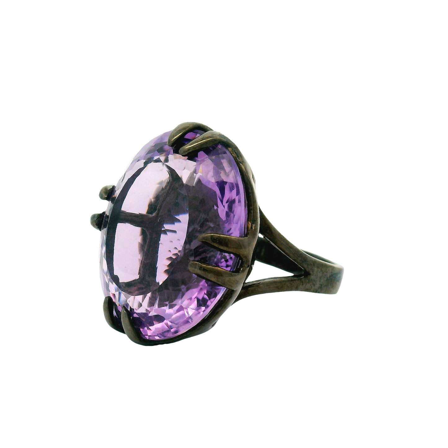 Oval Brilliant Amethyst Silver Cocktail Ring