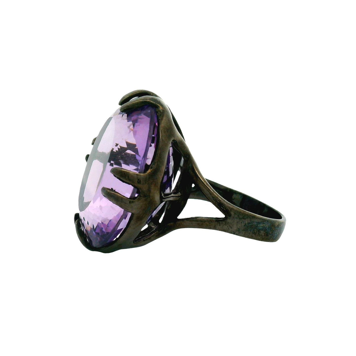 Oval Brilliant Amethyst Silver Cocktail Ring