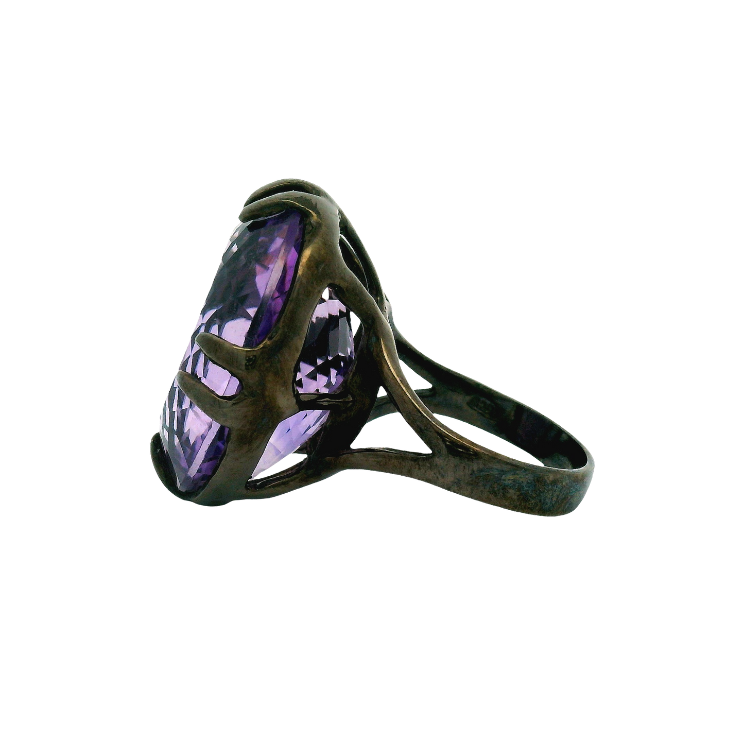 Oval Brilliant Amethyst Silver Cocktail Ring