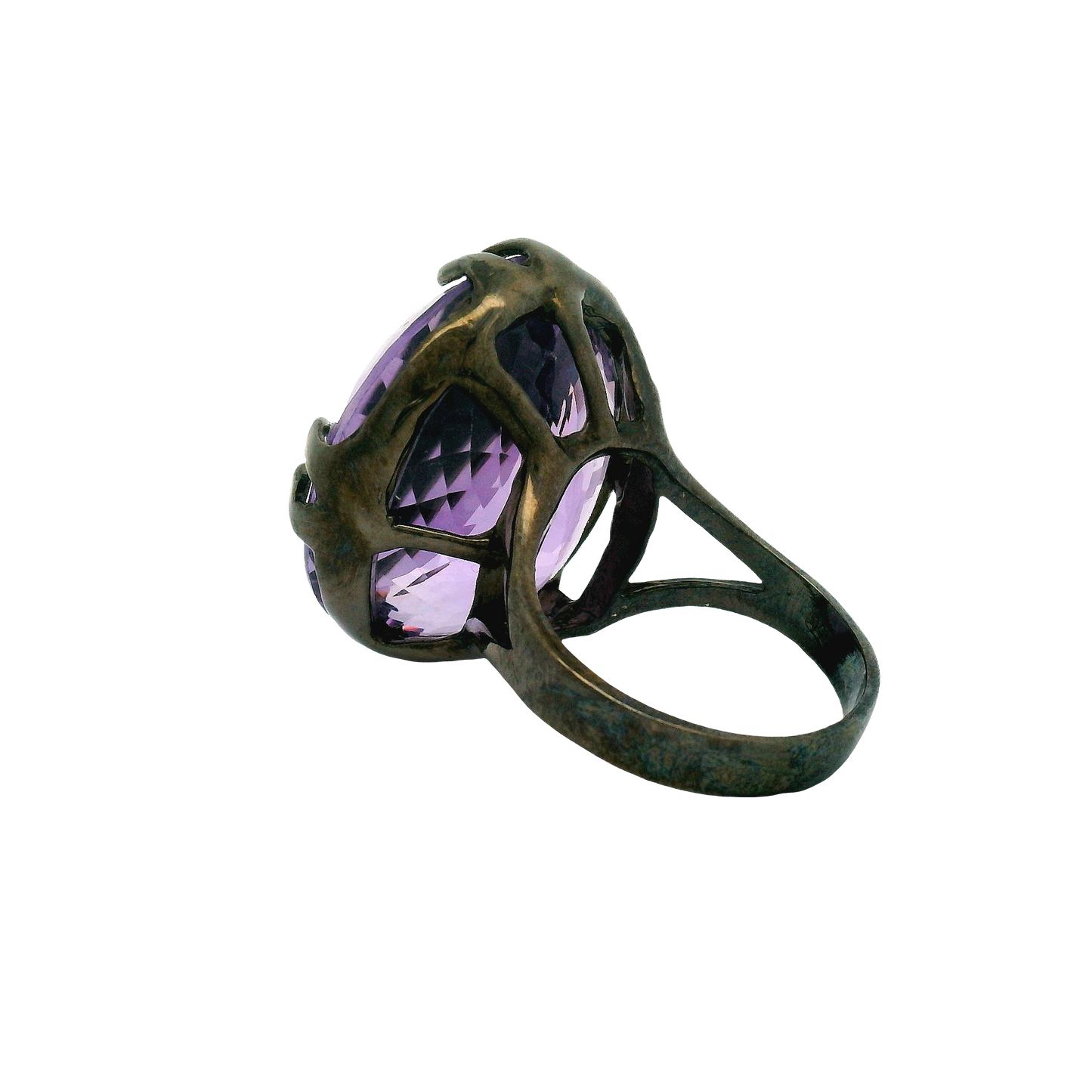 Oval Brilliant Amethyst Silver Cocktail Ring