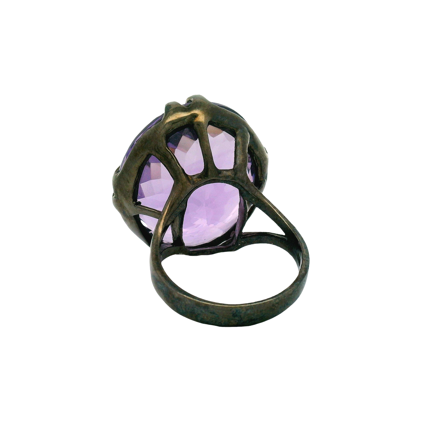 Oval Brilliant Amethyst Silver Cocktail Ring