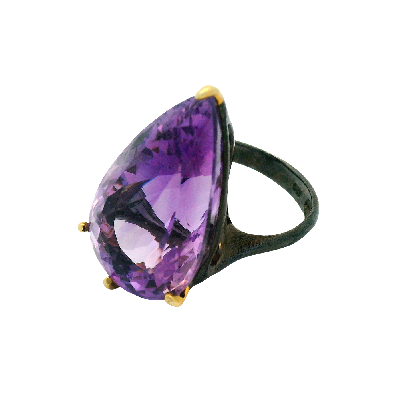 Pear-Cut Amethyst Silver Solitaire Ring