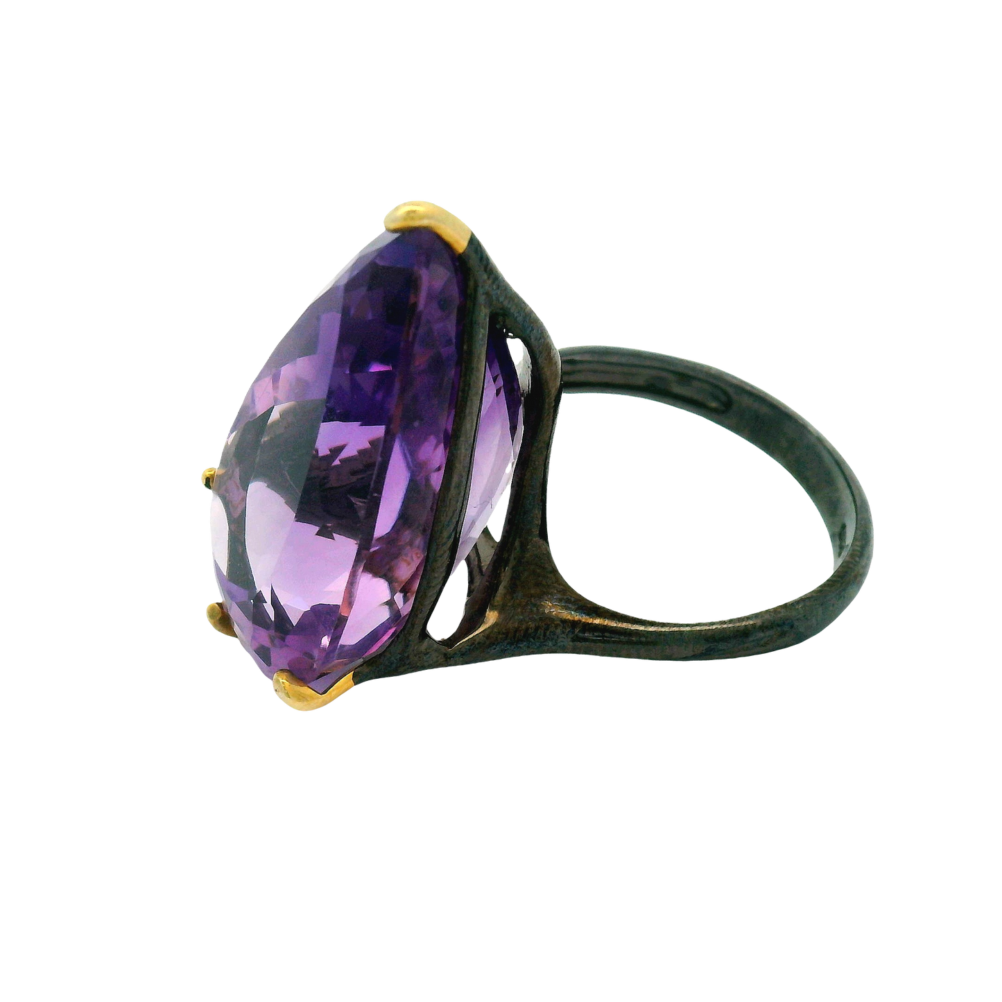 Pear-Cut Amethyst Silver Solitaire Ring