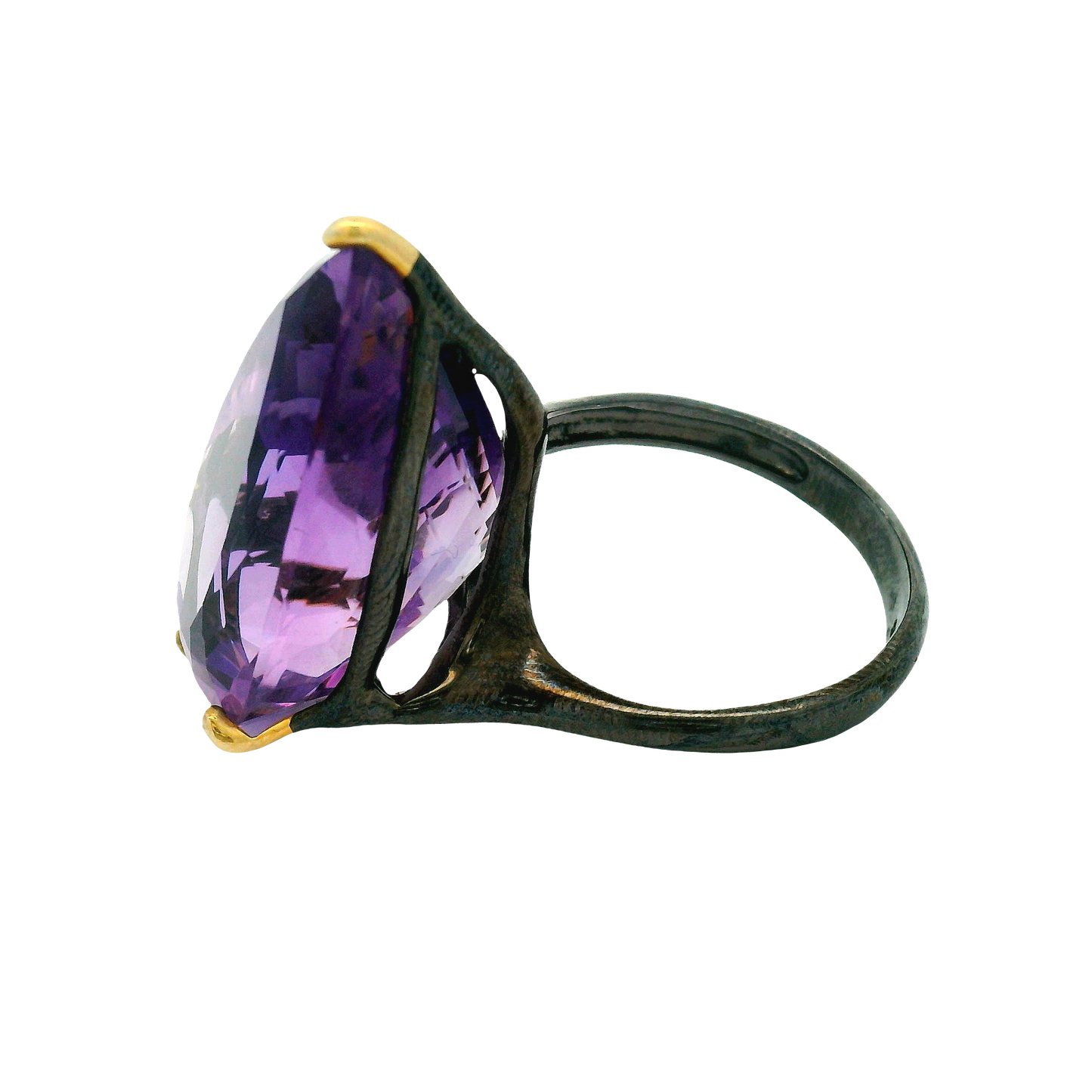 Pear-Cut Amethyst Silver Solitaire Ring