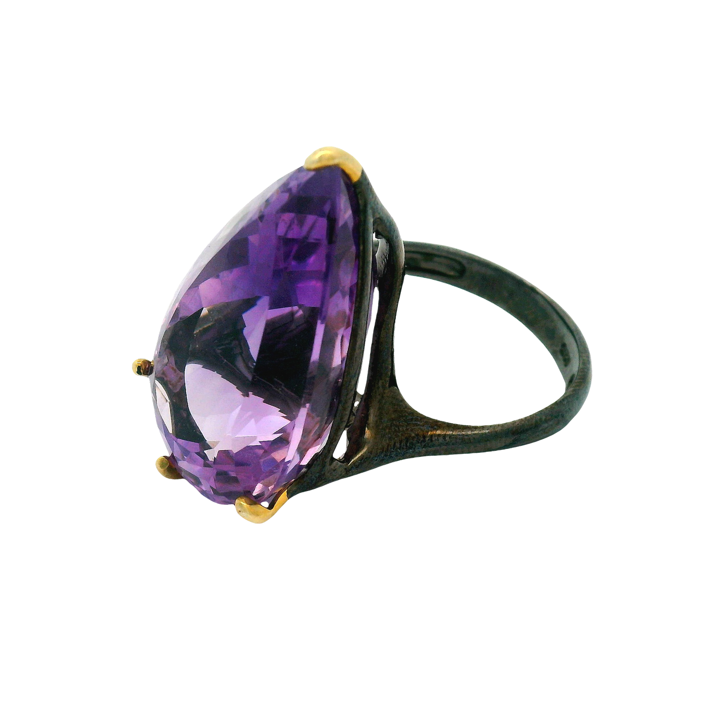 Pear-Cut Amethyst Silver Solitaire Ring