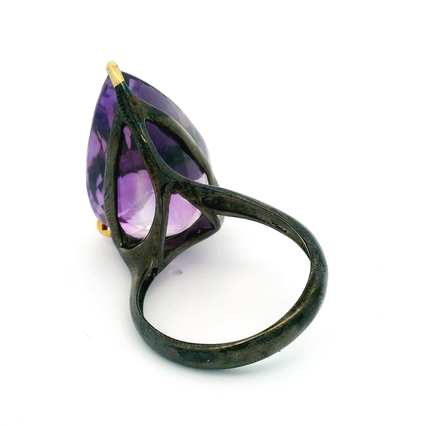 Pear-Cut Amethyst Silver Solitaire Ring