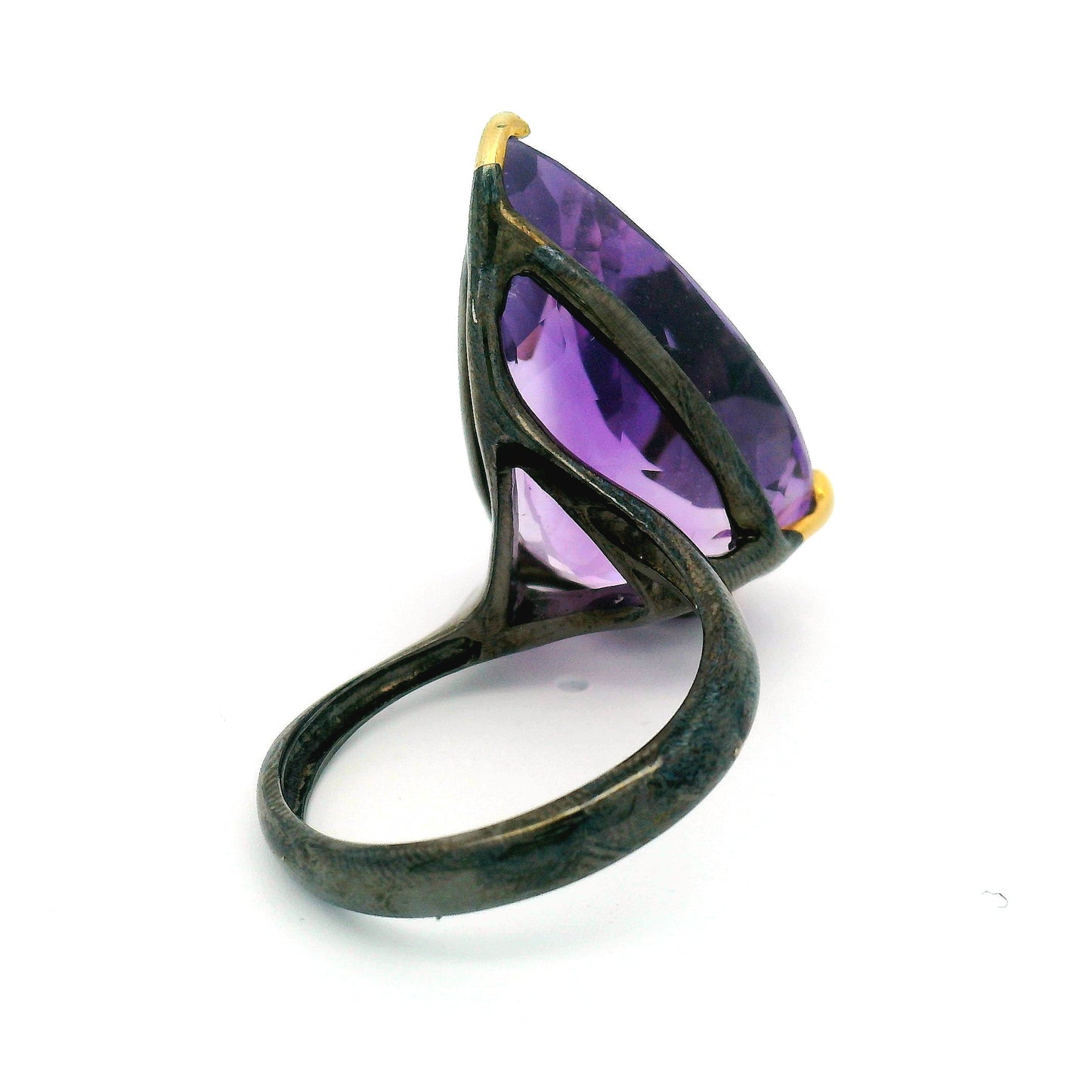 Pear-Cut Amethyst Silver Solitaire Ring
