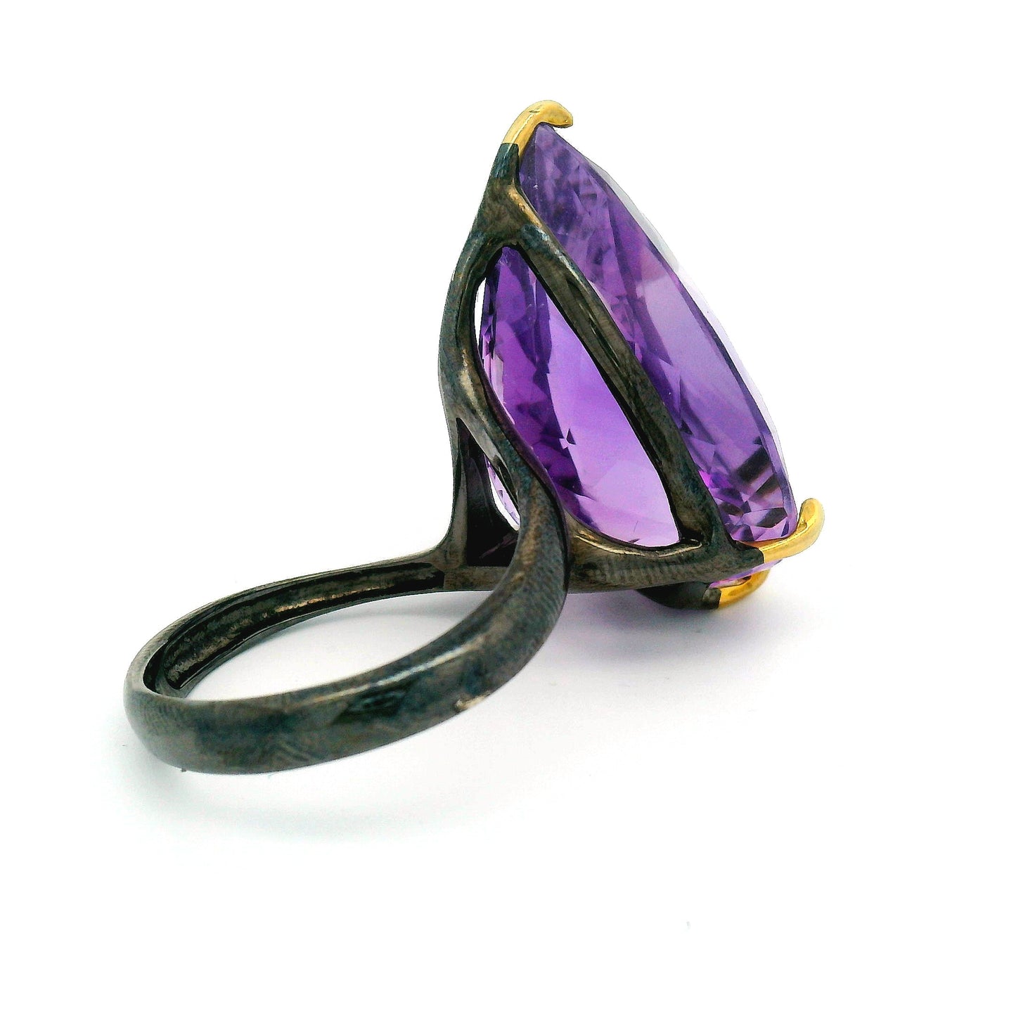 Pear-Cut Amethyst Silver Solitaire Ring