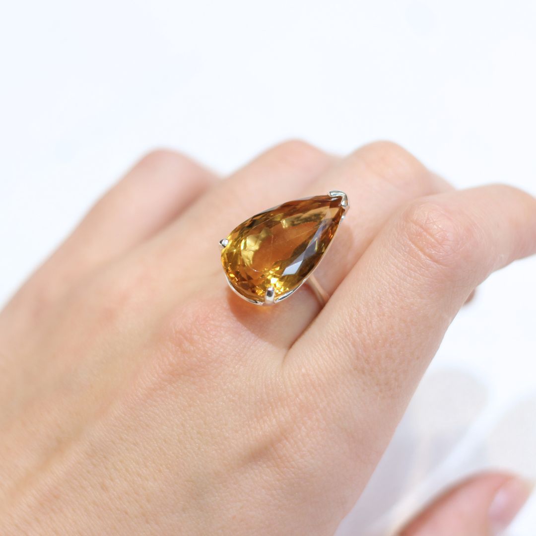 Sterling Silver Pear-Shaped Citrine Ring