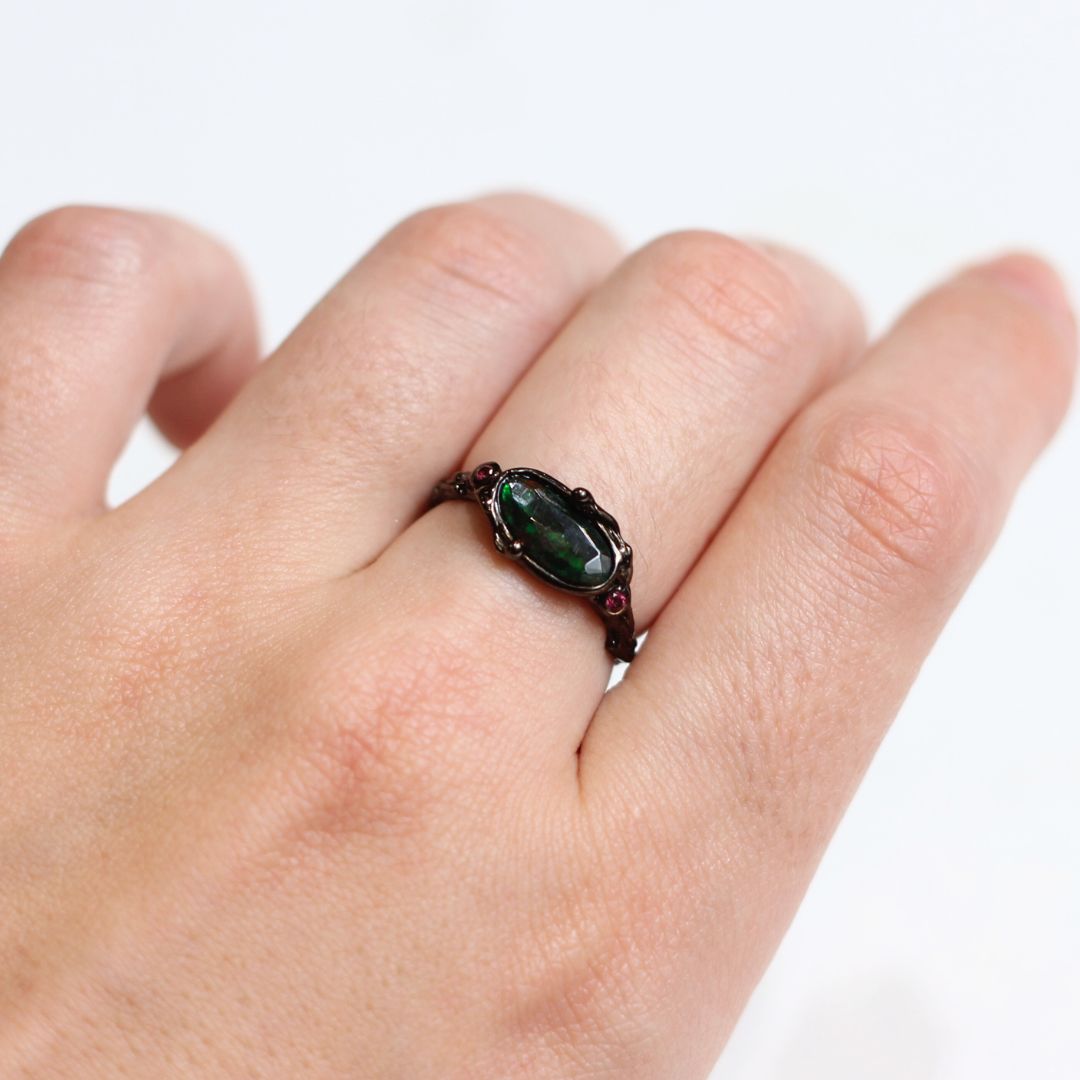 Sterling Silver Black Rhodium-Plated Black Opal Ring