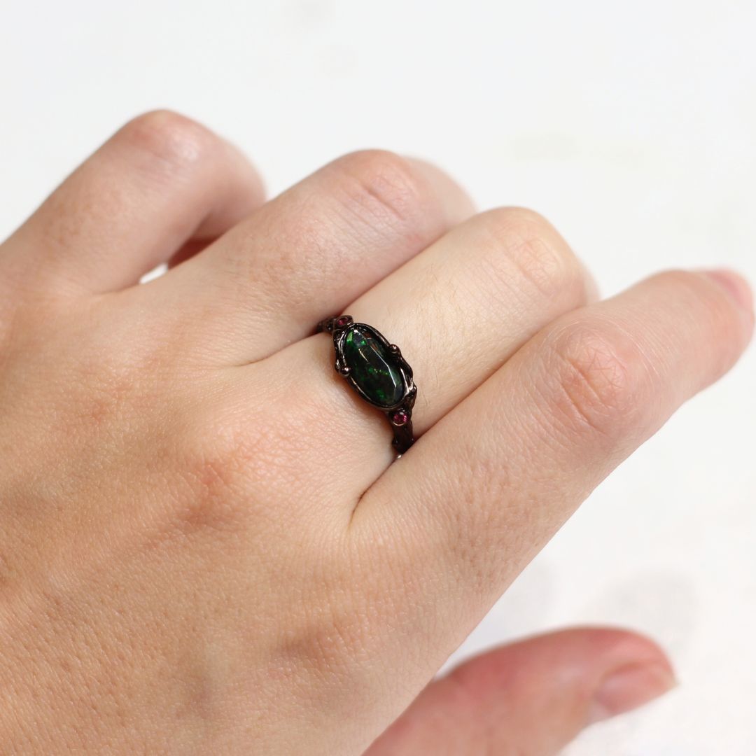 Sterling Silver Black Rhodium-Plated Black Opal Ring