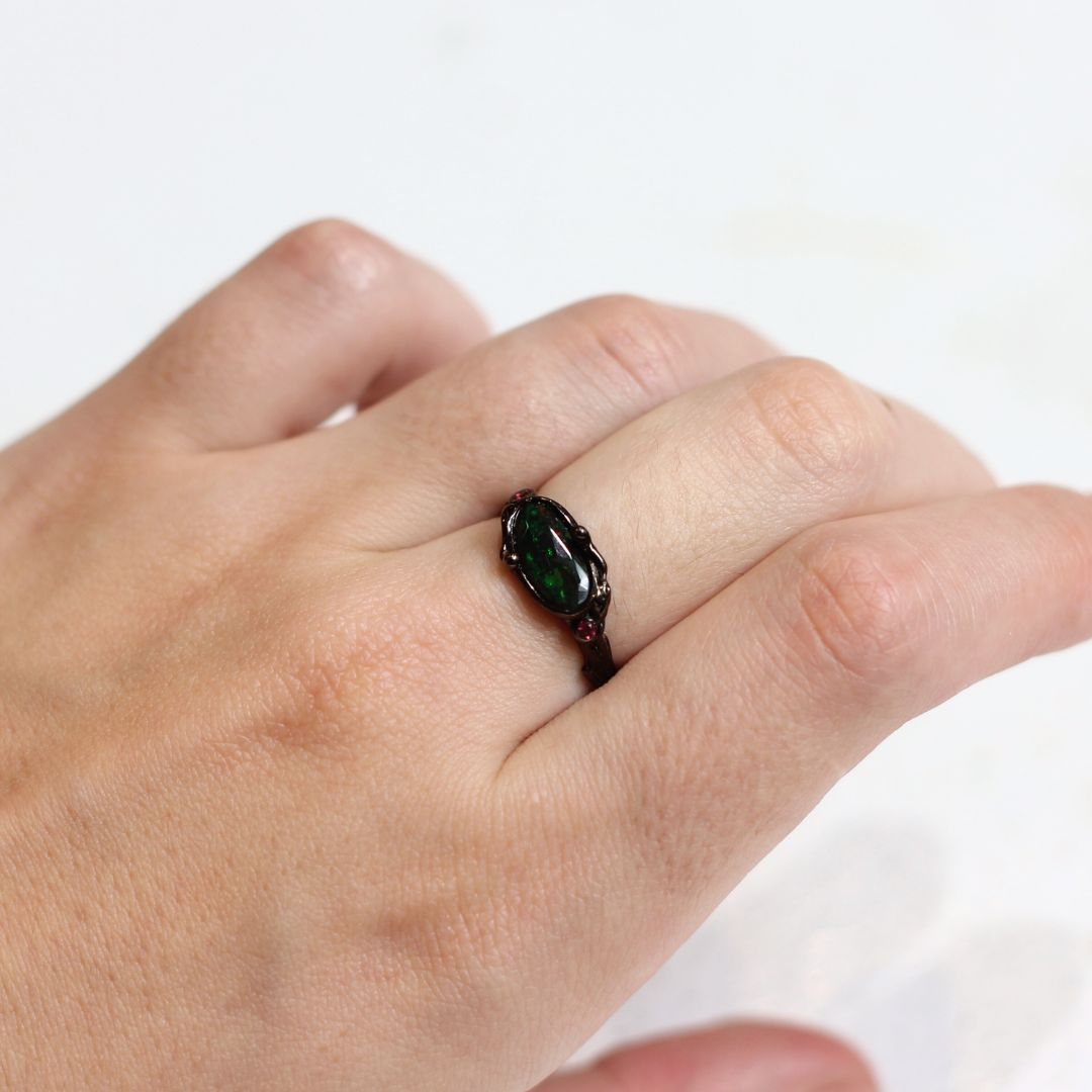 Sterling Silver Black Rhodium-Plated Black Opal Ring