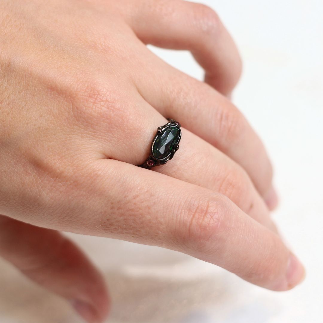 Sterling Silver Black Rhodium-Plated Black Opal Ring