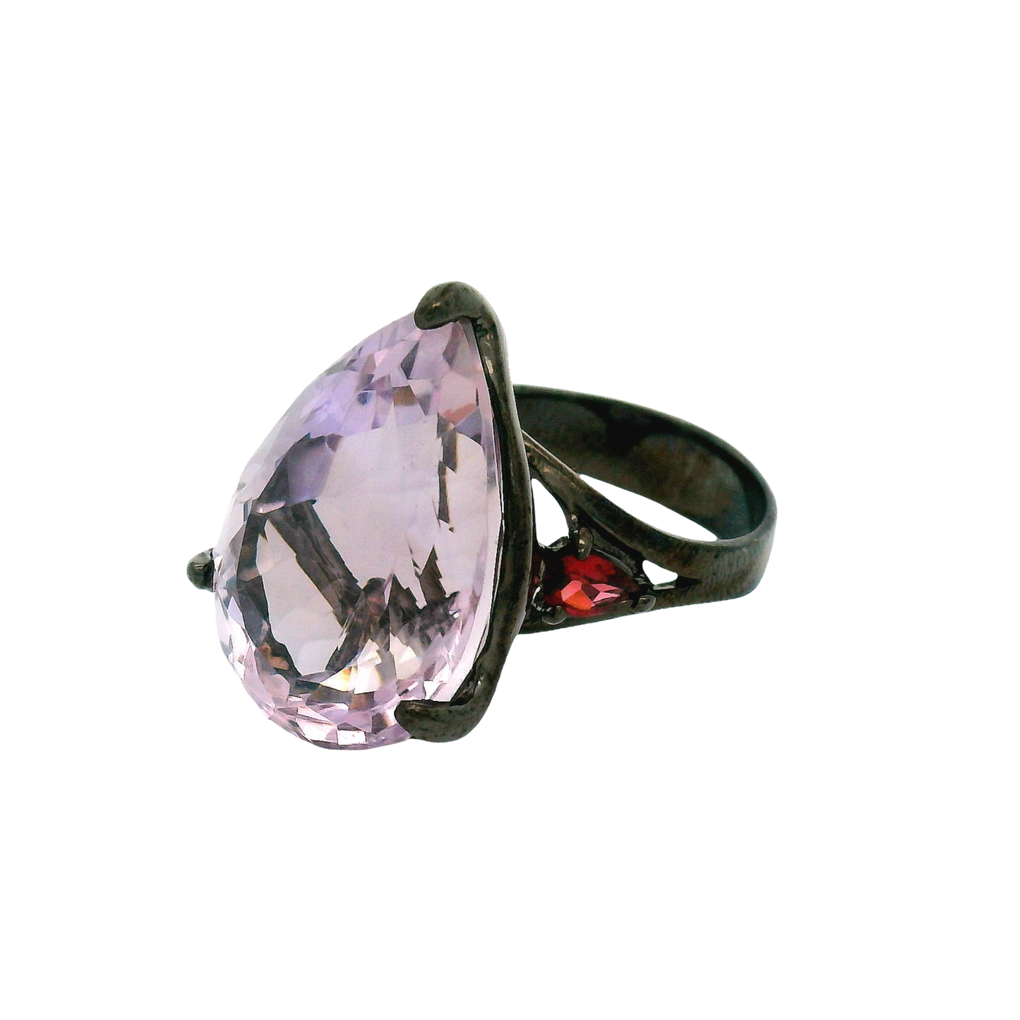 Rhodium Silver Amethyst Garnet Ring