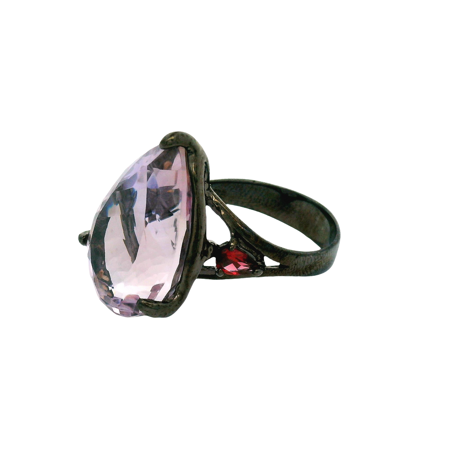 Rhodium Silver Amethyst Garnet Ring