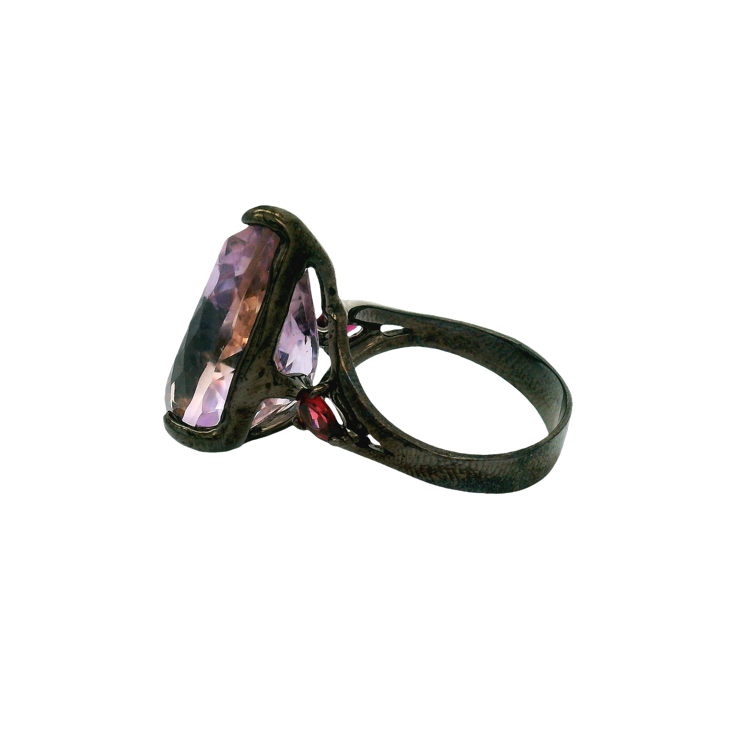 Rhodium Silver Amethyst Garnet Ring