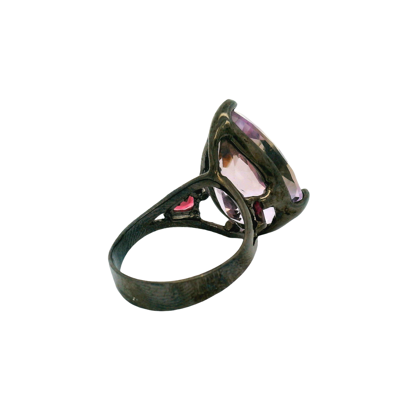 Rhodium Silver Amethyst Garnet Ring