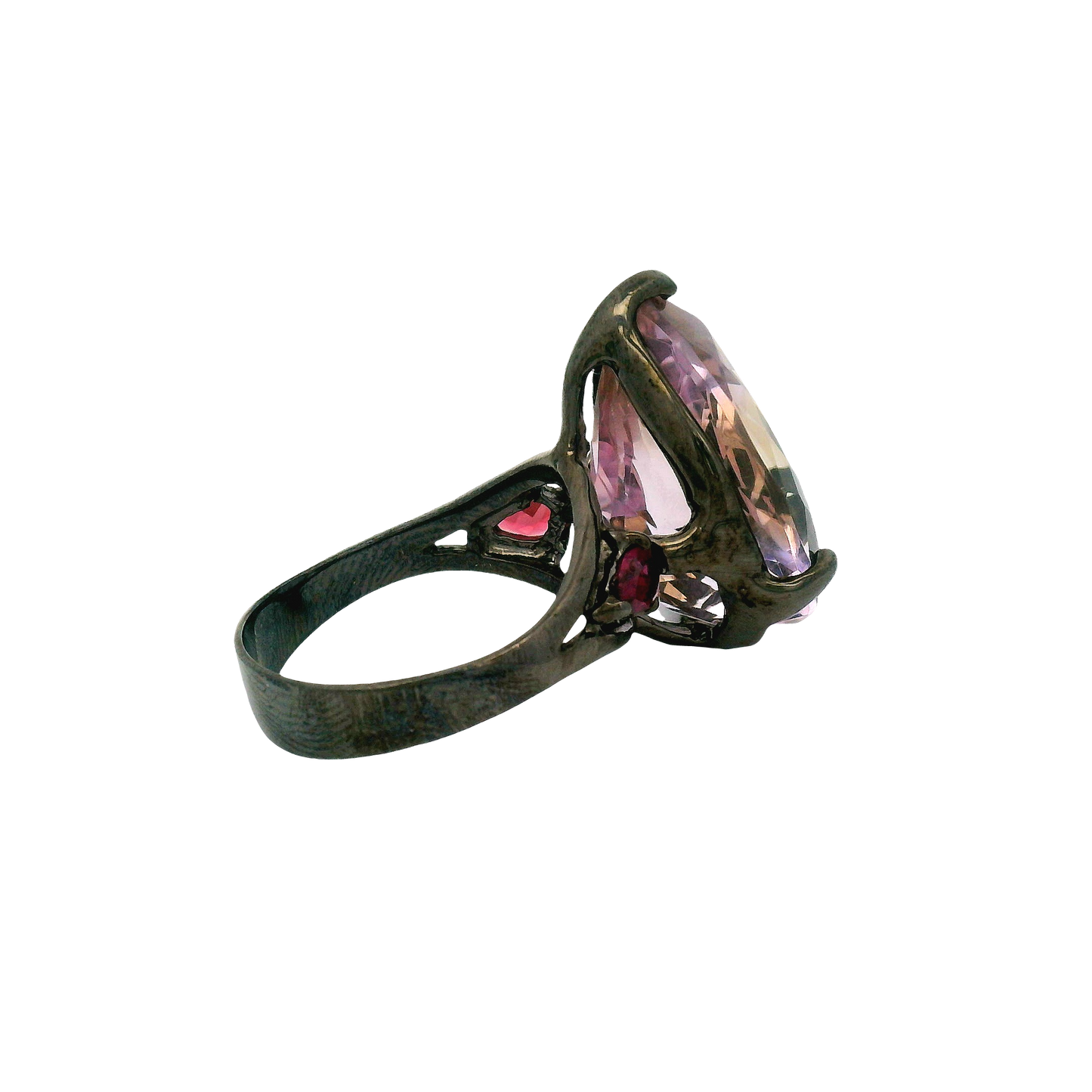 Rhodium Silver Amethyst Garnet Ring