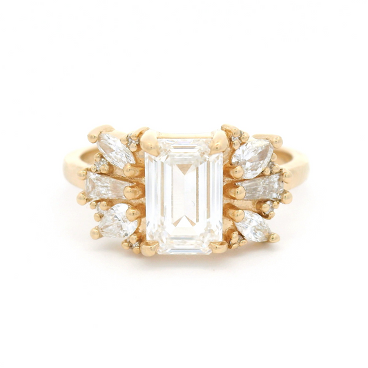 14k Yellow Engagement Ring with 1.42ct Emerald-Cut Lab Grown Diamond and Accent Lab Diamonds