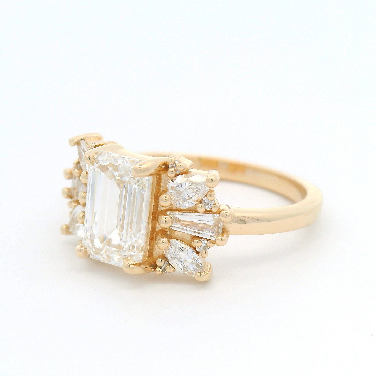 14k Yellow Engagement Ring with 1.42ct Emerald-Cut Lab Grown Diamond and Accent Lab Diamonds