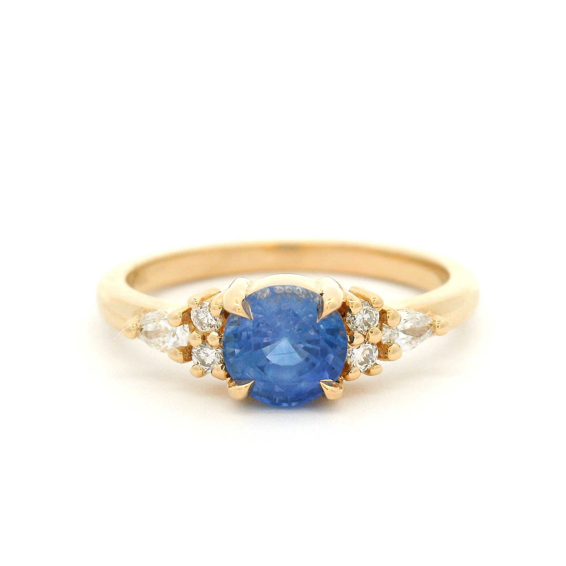 14k Yellow Engagement Ring with Blue Sapphire and Accent Lab-Grown Diamonds