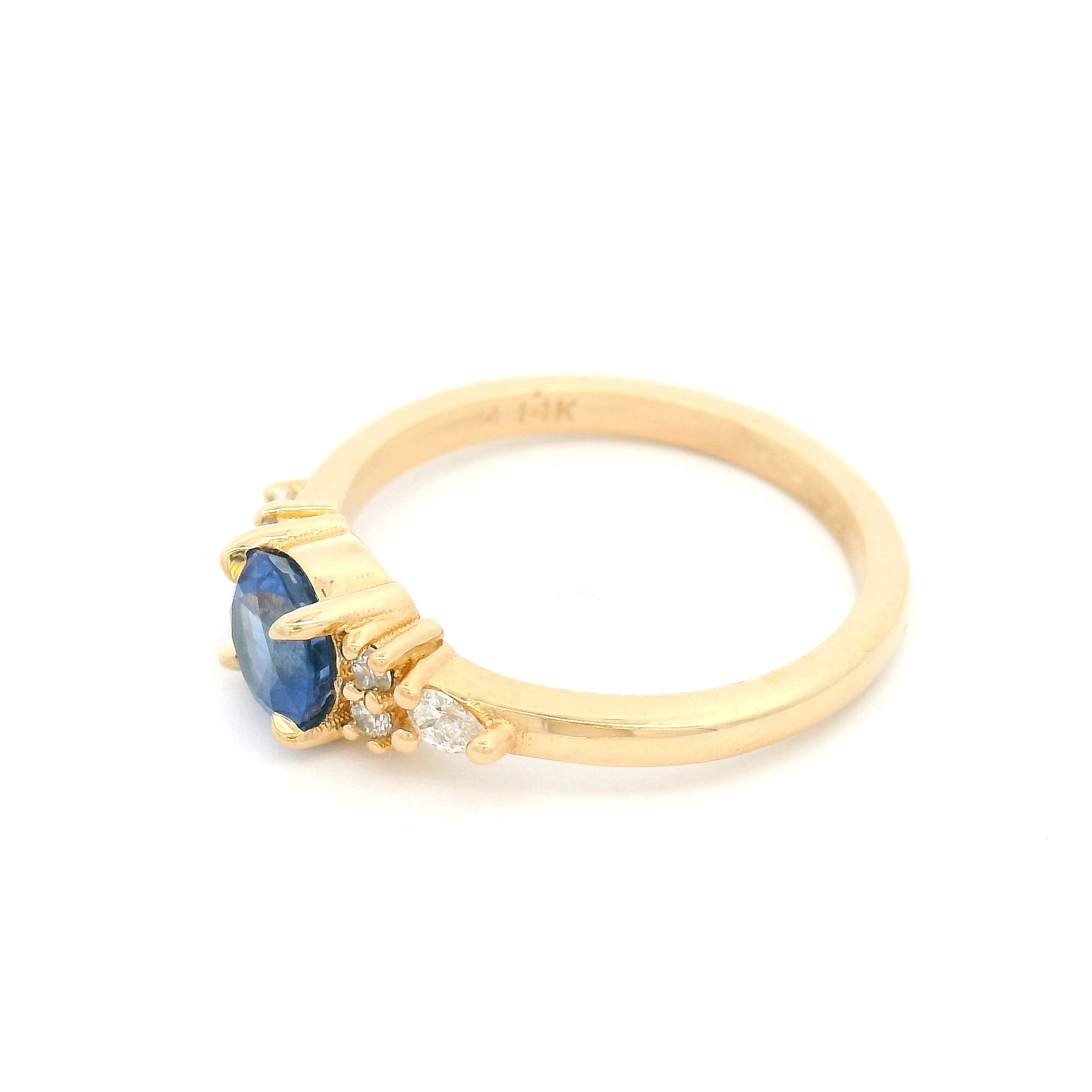 14k Yellow Engagement Ring with 0.92ct Blue Sapphire and Accent Lab-Grown Diamonds