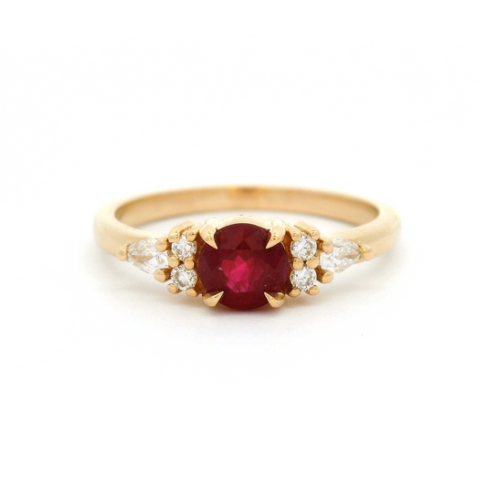 14k Yellow Engagement Ring with 0.65ct Ruby and Accent Lab-Grown Diamonds