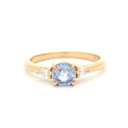 14k Yellow Three-Stone Ring with 0.63ct Pale Blue Sapphire Ring and Accent Lab-Grown Diamonds