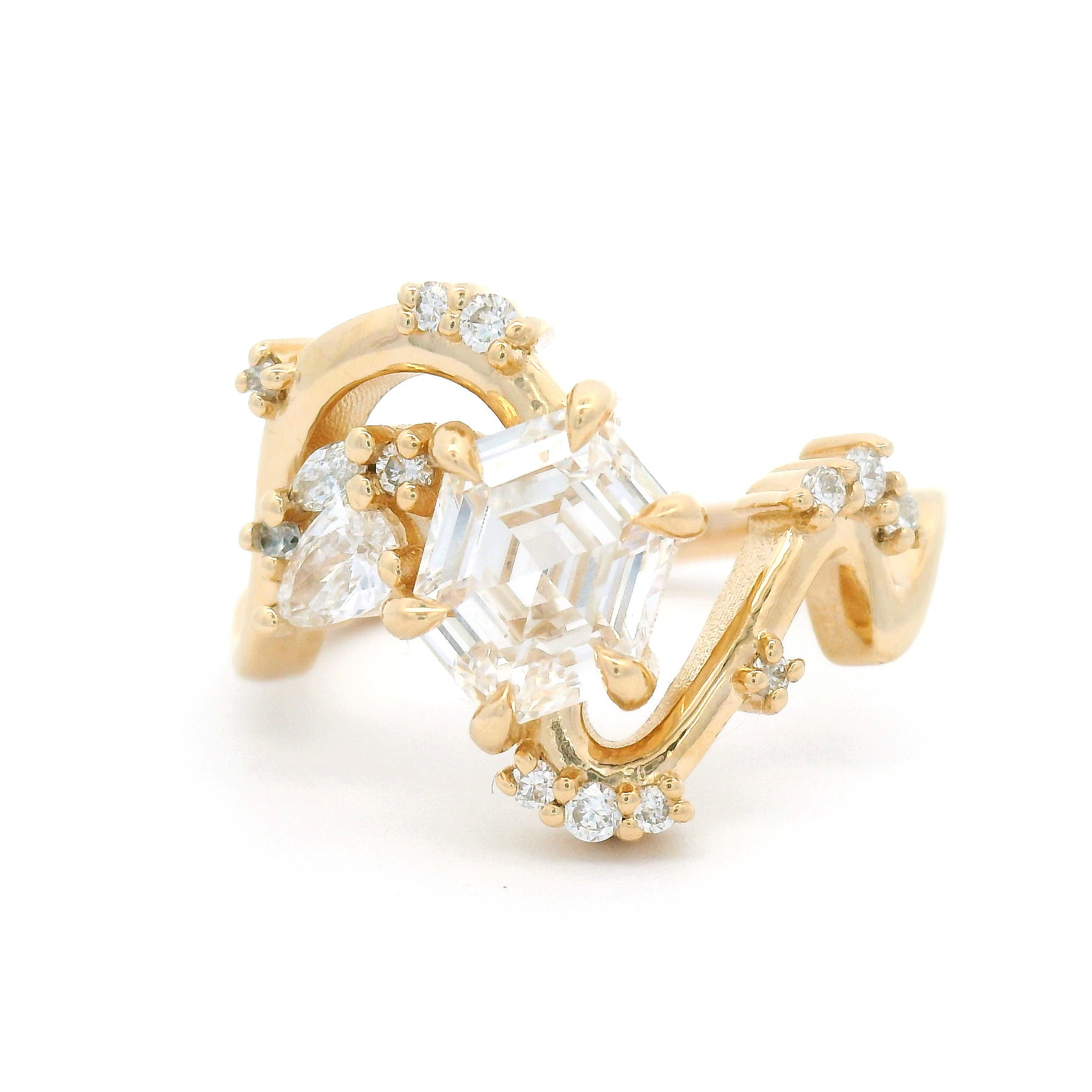 14k Yellow Multi Stone Engagement Ring with 1.16ct Hexagonal Lab Grown Diamond and Accent Lab Diamonds