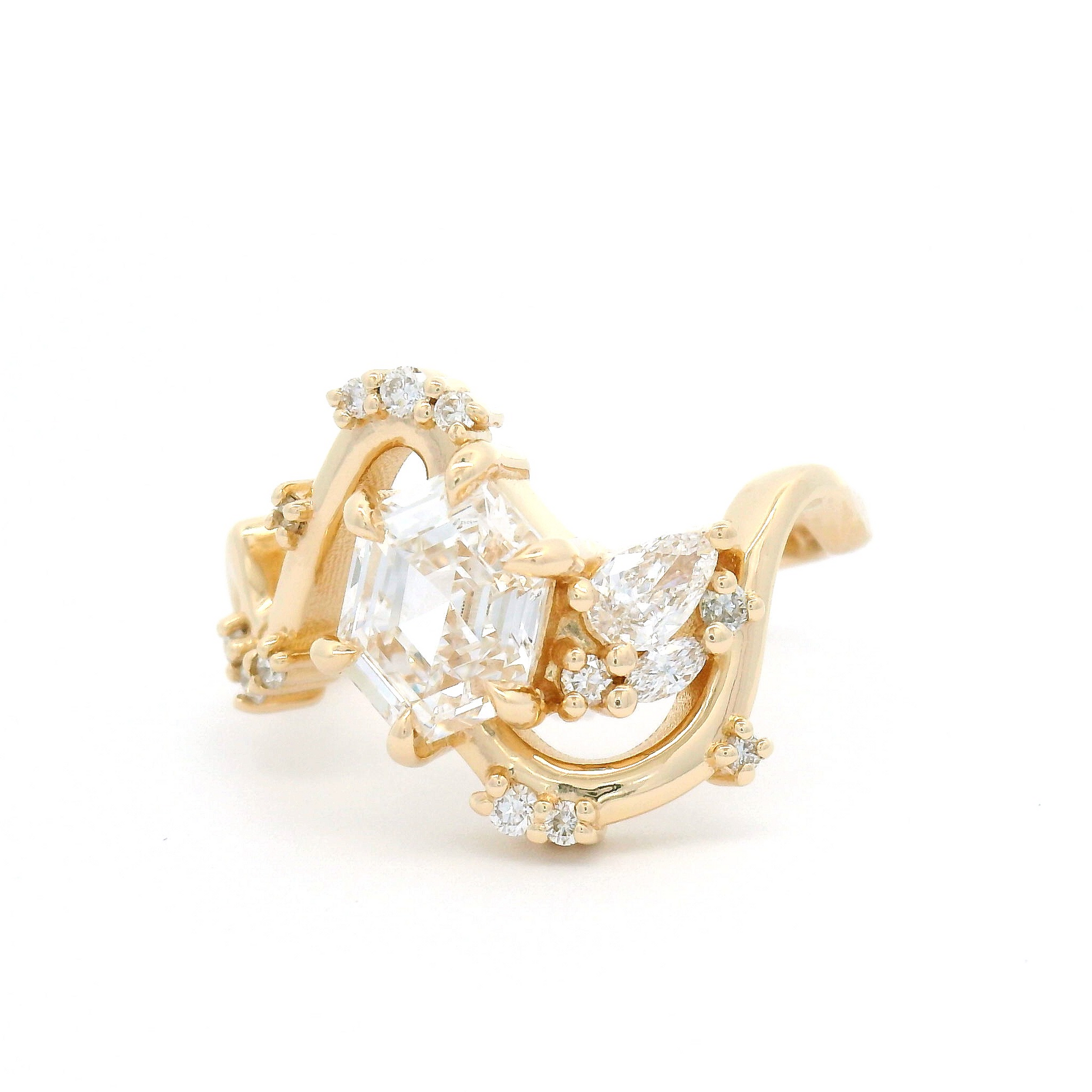 14k Yellow Multi Stone Engagement Ring with 1.16ct Hexagonal Lab Grown Diamond and Accent Lab Diamonds