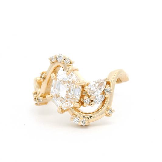 14k Yellow Multi Stone Engagement Ring with 1.16ct Hexagonal Lab Grown Diamond and Accent Lab Diamonds