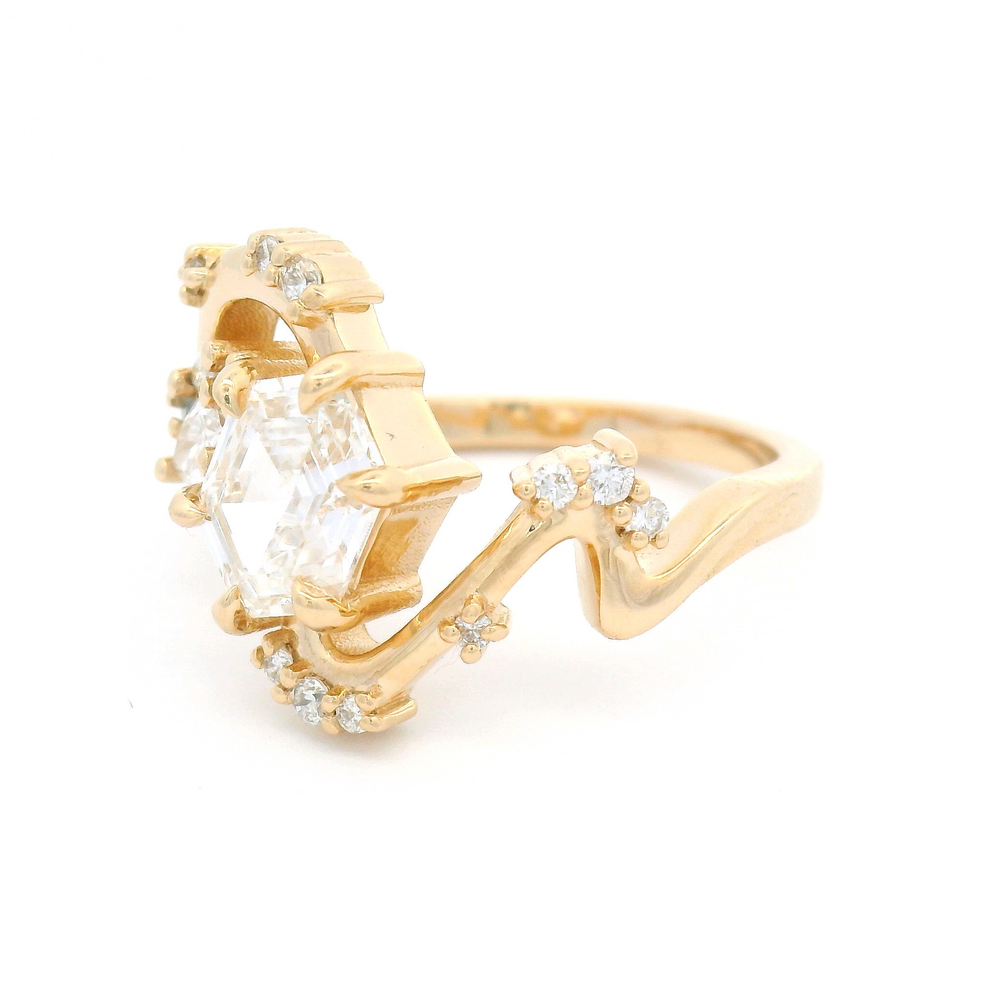 14k Yellow Multi Stone Engagement Ring with 1.16ct Hexagonal Lab Grown Diamond and Accent Lab Diamonds