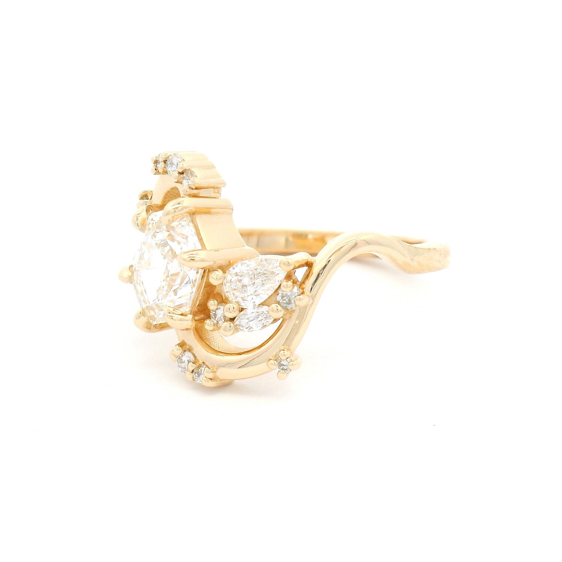 14k Yellow Multi Stone Engagement Ring with 1.16ct Hexagonal Lab Grown Diamond and Accent Lab Diamonds