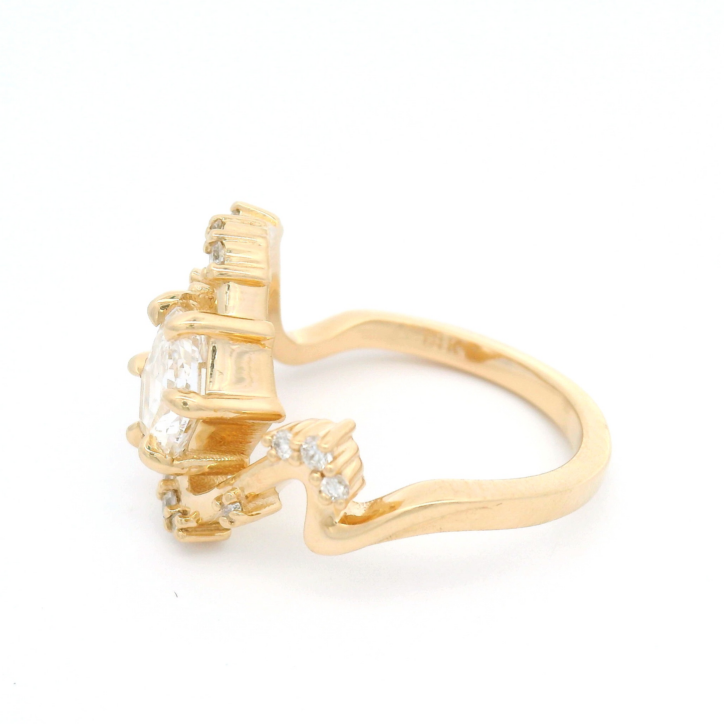 14k Yellow Multi Stone Engagement Ring with 1.16ct Hexagonal Lab Grown Diamond and Accent Lab Diamonds

