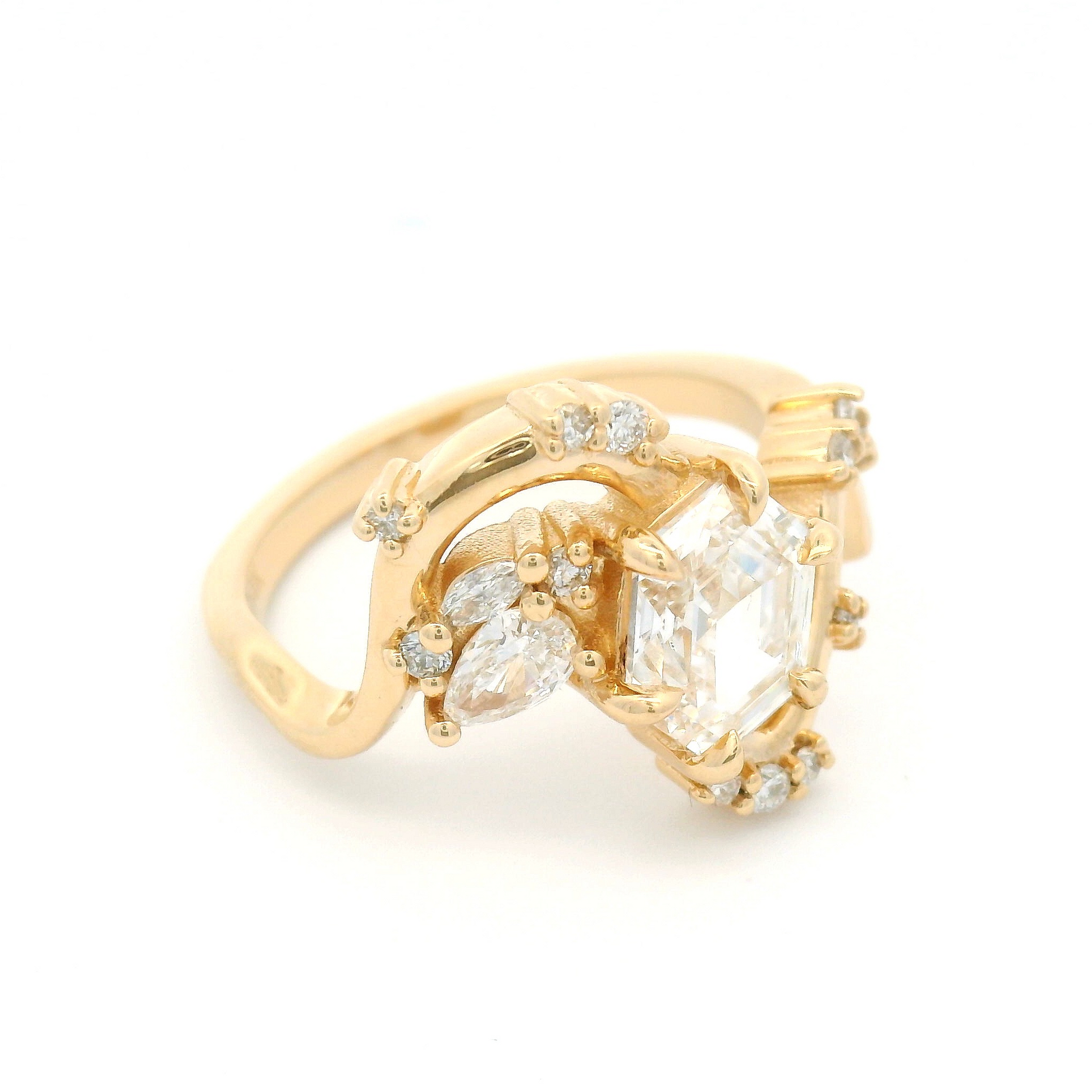 14k Yellow Multi Stone Engagement Ring with 1.16ct Hexagonal Lab Grown Diamond and Accent Lab Diamonds