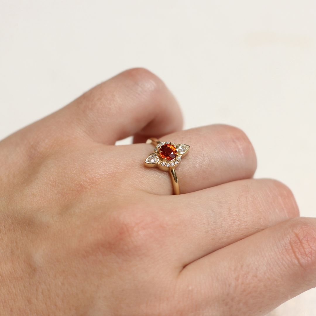 Orange Sapphire Halo Ring