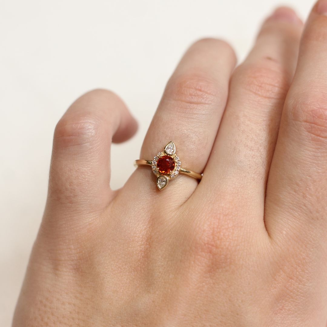 Orange Sapphire Halo Ring