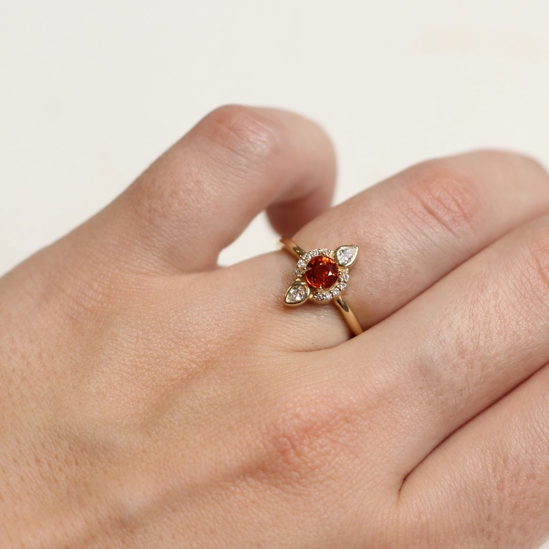 Orange Sapphire Halo Ring